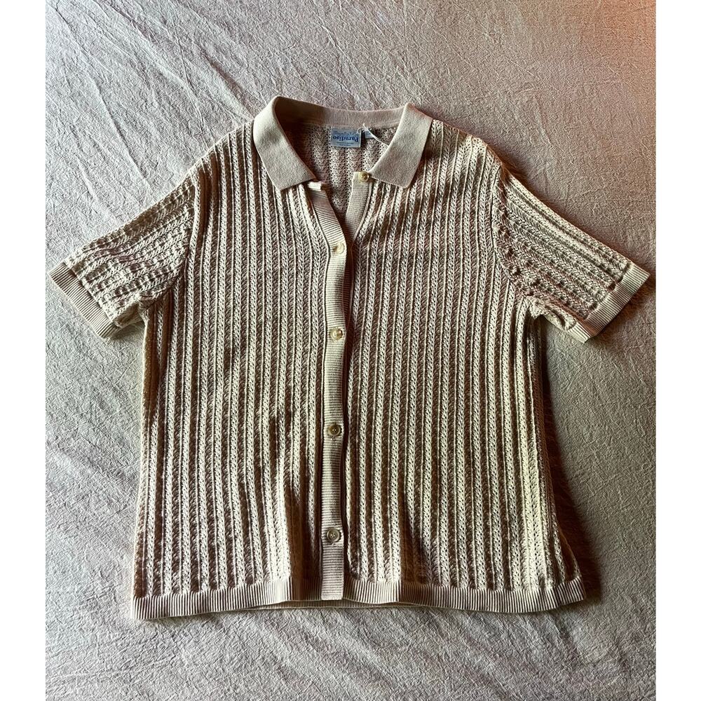 Poolside Paradiso Oasis Knit Polo Shirt Seashell Cream Cotton NWT